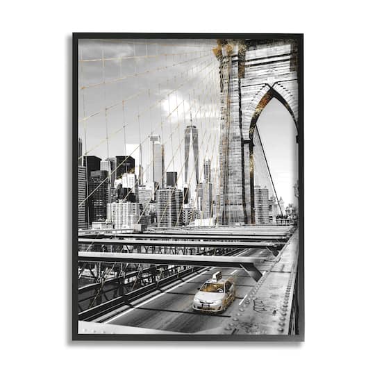 Stupell Industries Brooklyn Bridge Urban City Architecture Taxi Driving Photography Framed Wall Art